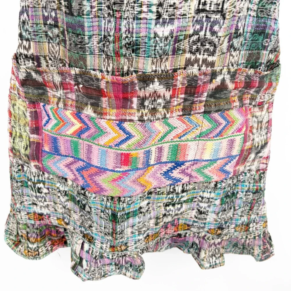 Womens Guatemalen Handmade Multicolor Ikat Embroidered Boho Folk Ruffle Apron OS